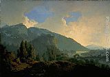 Italian Canvas Paintings - An Italian Landscape with Mountains and a River